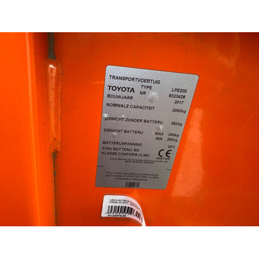 Liza electrica Toyota LPE200 - 2T - 2017 