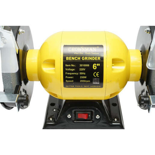 Polizor de banc 250W, 220V disc abraziv 150x16x12.7mm, viteza rotatie 2950rpm Crownman