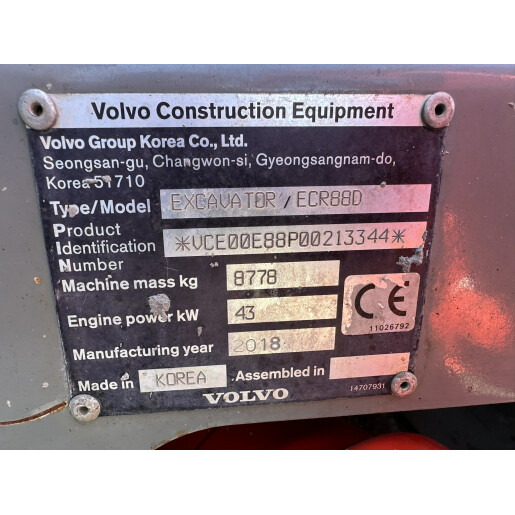 Mini Excavator Volvo ECR88D – An 2018 – 4005 ore