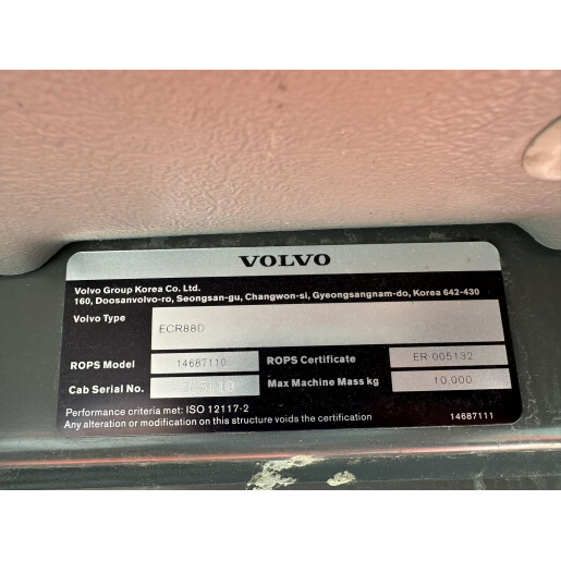 Mini Excavator Volvo ECR88D – An 2018 – 4005 ore
