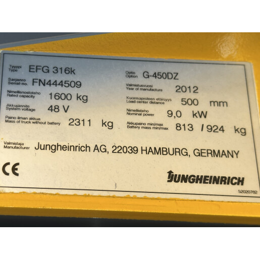 Stivuitor electric JUNGHEINRICH EFG 316k - 1.6T - 2012