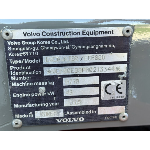 Excavator Volvo ECR88D – An 2018 – 4005 ore