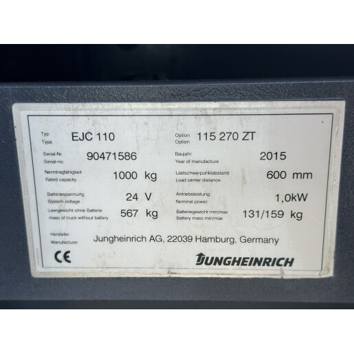 Liza electrica cu catarg JUNGHEINRICH EJC 110 - 1T/2.8m - 2015