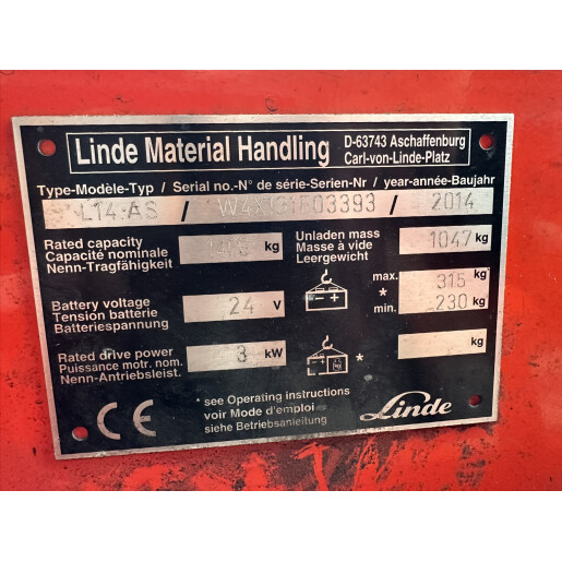 Liza electrica cu catarg LINDE L14  AS - 1.4T - 2014
