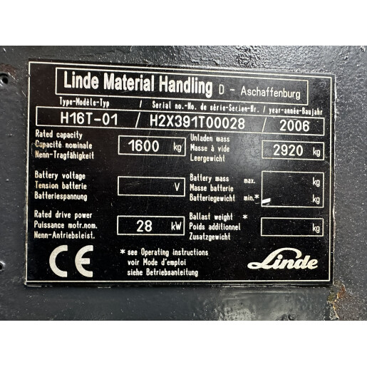 Stivuitor Linde H16T-01 - GPL - 1.6T - 2006 