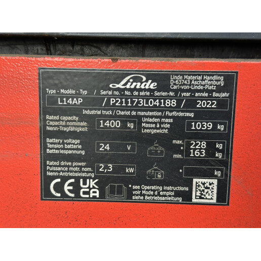 Liza electrica cu catarg 1.4T/2.43 LINDE L14 AP - 2022