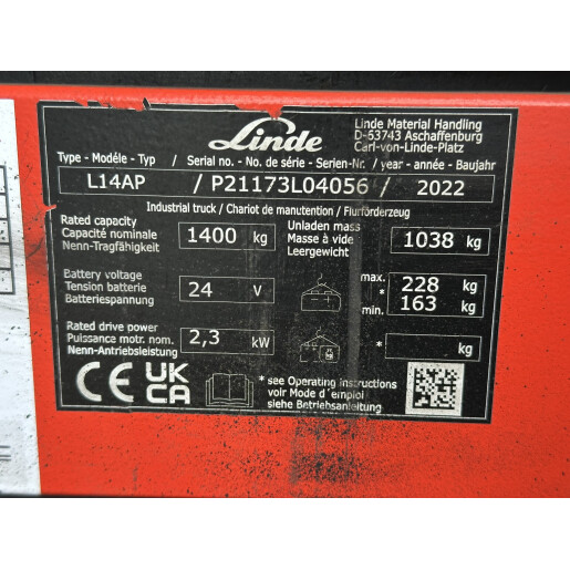 Liza electrica cu catarg 1.4T/2.42 LINDE L14 AP - 2022