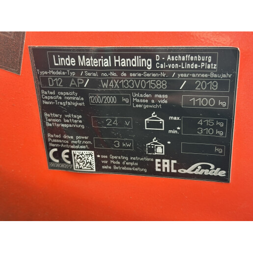 Liza electrica cu catarg 1.2T/2.51 LINDE D12 AP - 2019