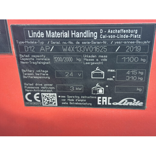 Liza electrica cu catarg 1.4T/2.52 LINDE D12AP - 2019