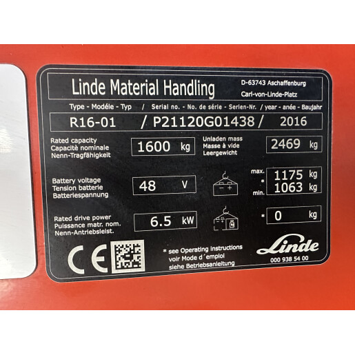 Stivuitor Reach Truck Electric LINDE R16-01 - 1.6T - 2016 