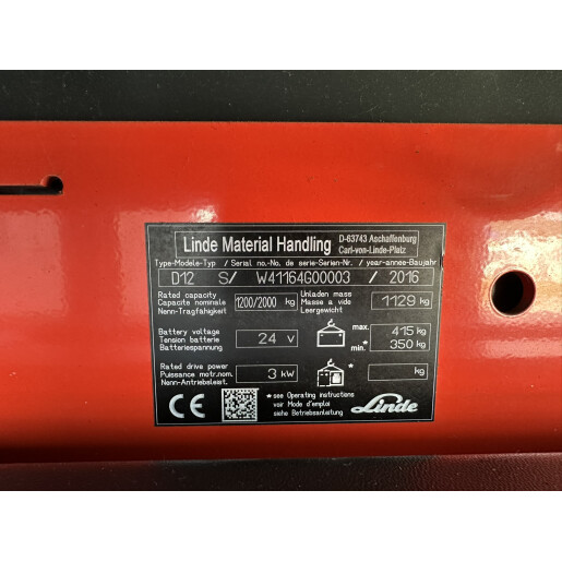 Liza electrica cu catarg LINDE D12 S - 1.2T - 2016 