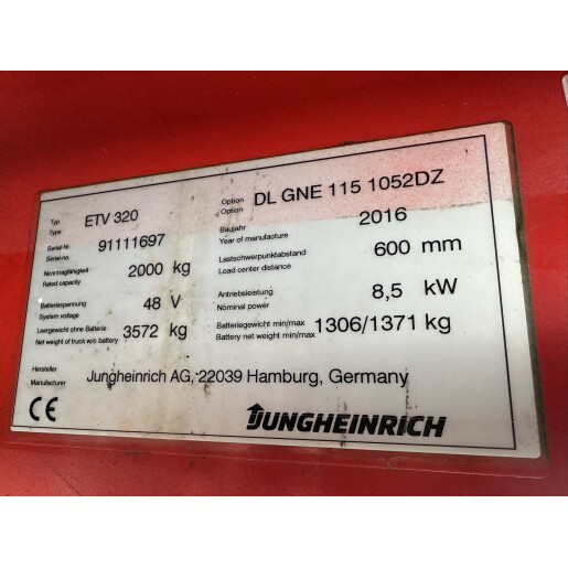 Reach Truck Jungheinrich ETV 320  Electric - 2T - 2016 