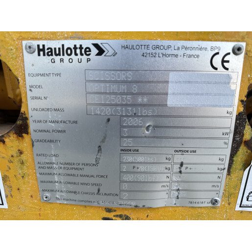Nacela electrica HAULOTTE OPTIMUM 8 tip foarfeca - 7,6m - 2006