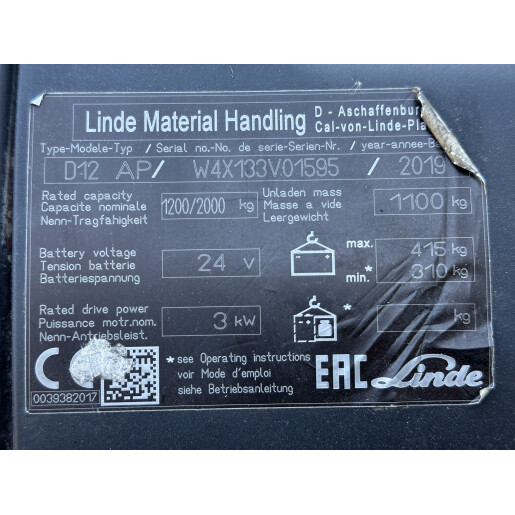 Liza electrica cu catarg 1.2T/2.52 LINDE D12 AP - 2019