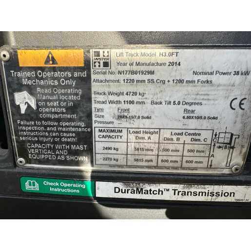 Stivuitor Hyster Model H 3.0 FT - GPL - 3T - 2014 