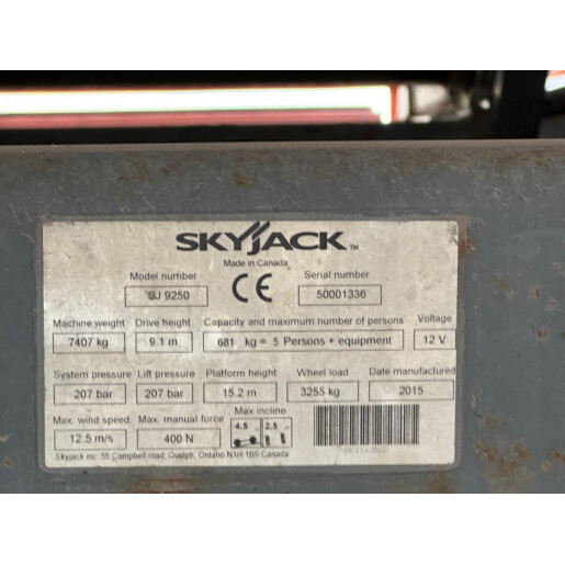 Nacela Skyjack SJ9250 RT - 17,2 m | 4x4 | Stabilizatori | 2015 | 2.105 ore